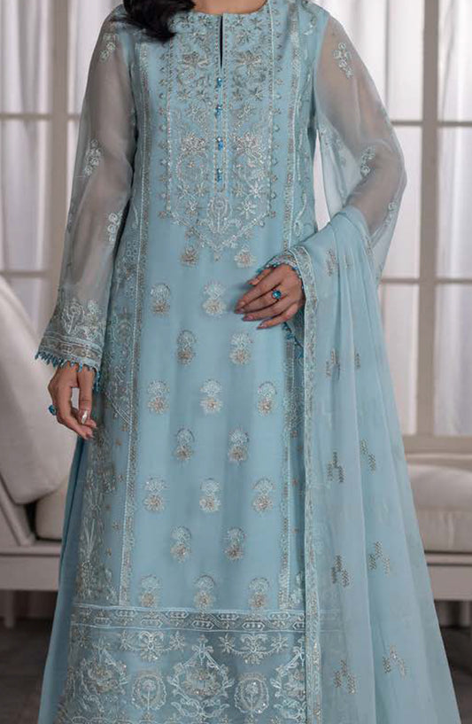 Dilkash Kuch Khas by Flossie Embroidered Chiffon Unstitched 3 Piece Suit - D2 (B) - FLS26DLK - Blue - Luxury Collection