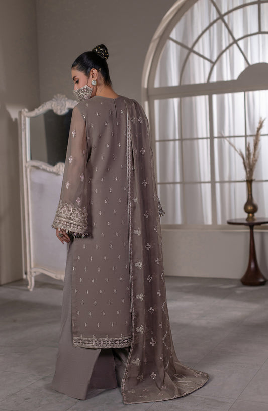 Dilkash Kuch Khas by Flossie Embroidered Chiffon Unstitched 3 Piece Suit - D6 (B) - FLS26DLK - Grey - Luxury Collection