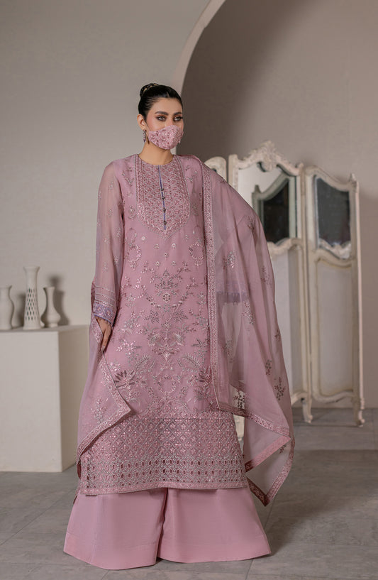 Dilkash Kuch Khas by Flossie Embroidered Chiffon Unstitched 3 Piece Suit - D1 (A) - FLS26DLK - Pink - Luxury Collection
