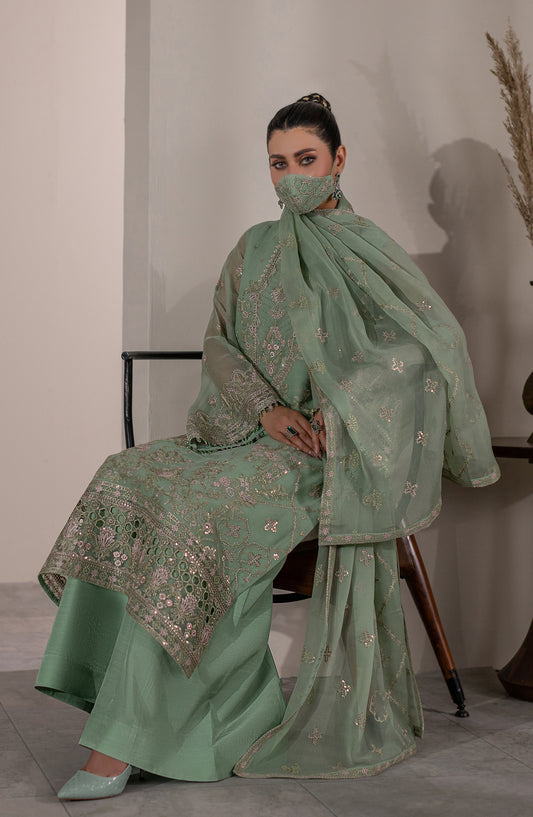 Dilkash Kuch Khas by Flossie Embroidered Chiffon Unstitched 3 Piece Suit - D6 (A) - FLS26DLK - Green - Luxury Collection