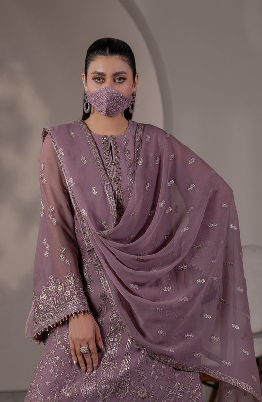 Dilkash Kuch Khas by Flossie Embroidered Chiffon Unstitched 3 Piece Suit - D3 (B) - FLS26DLK - Purple - Luxury Collection