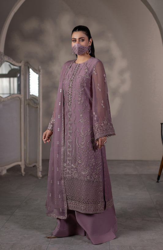 Dilkash Kuch Khas by Flossie Embroidered Chiffon Unstitched 3 Piece Suit - D3 (B) - FLS26DLK - Purple - Luxury Collection