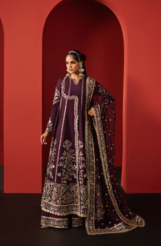 Divani by Afrozeh The Silk Edit Embroidered Raw Silk Unstitched 3 Piece Suit - AS-25-10 SAMARQAND - AF25DV - Purple - Luxury Festive Collection