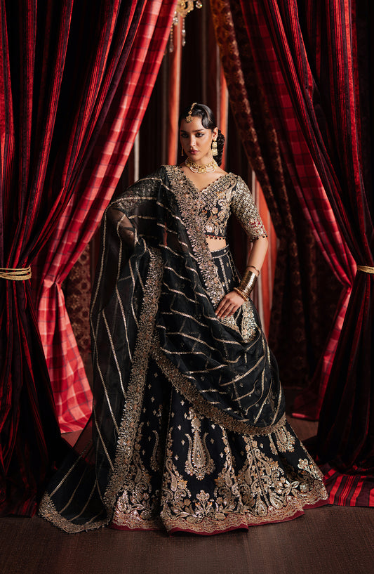 Divani by Afrozeh The Silk Edit Embroidered Raw Silk Unstitched 3 Piece Suit - AS-25-07 GULRAIZ - AF25DV - Black - Luxury Festive Collection