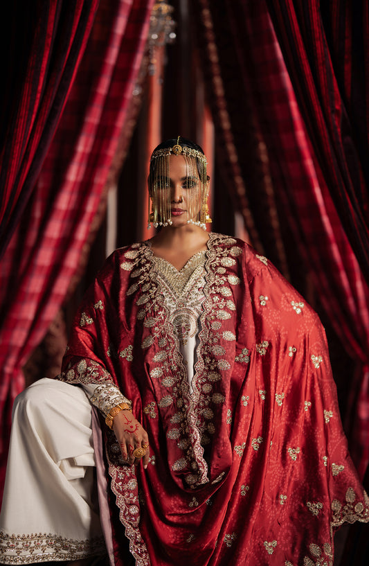 Divani by Afrozeh The Silk Edit Embroidered Raw Silk Unstitched 3 Piece Suit - AS-25-01 KHULD - AF25DV - White - Luxury Festive Collection