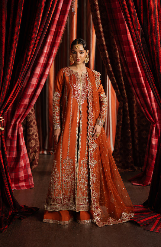 Divani by Afrozeh The Silk Edit Embroidered Raw Silk Unstitched 3 Piece Suit - AS-25-04 AAFREEN - AF25DV - Orange - Luxury Festive Collection