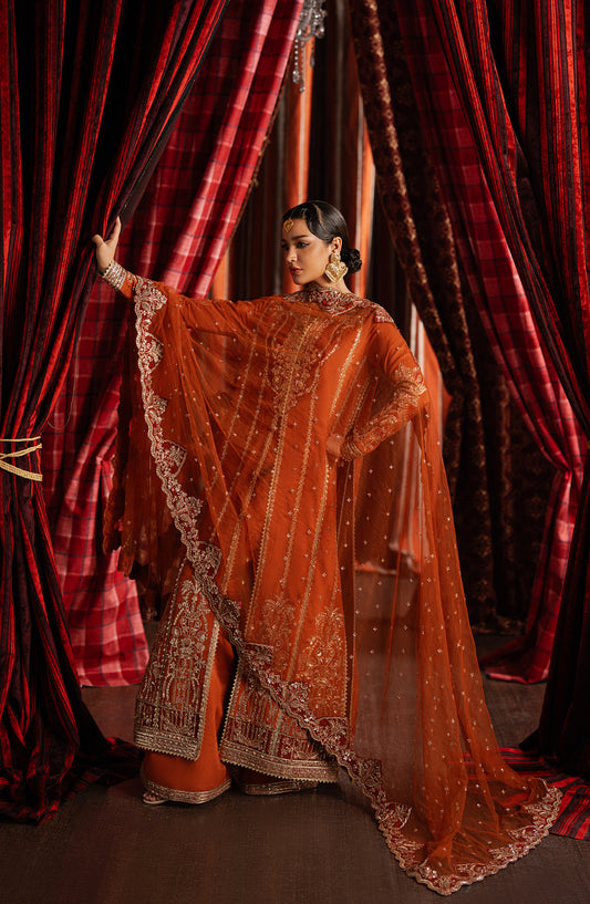 Divani by Afrozeh The Silk Edit Embroidered Raw Silk Unstitched 3 Piece Suit - AS-25-04 AAFREEN - AF25DV - Orange - Luxury Festive Collection