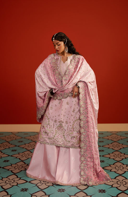 Divani by Afrozeh The Silk Edit Embroidered Silk Unstitched 3 Piece Suit - AS-25-08 SUFIYA - AF25DV - Pink - Luxury Festive Collection