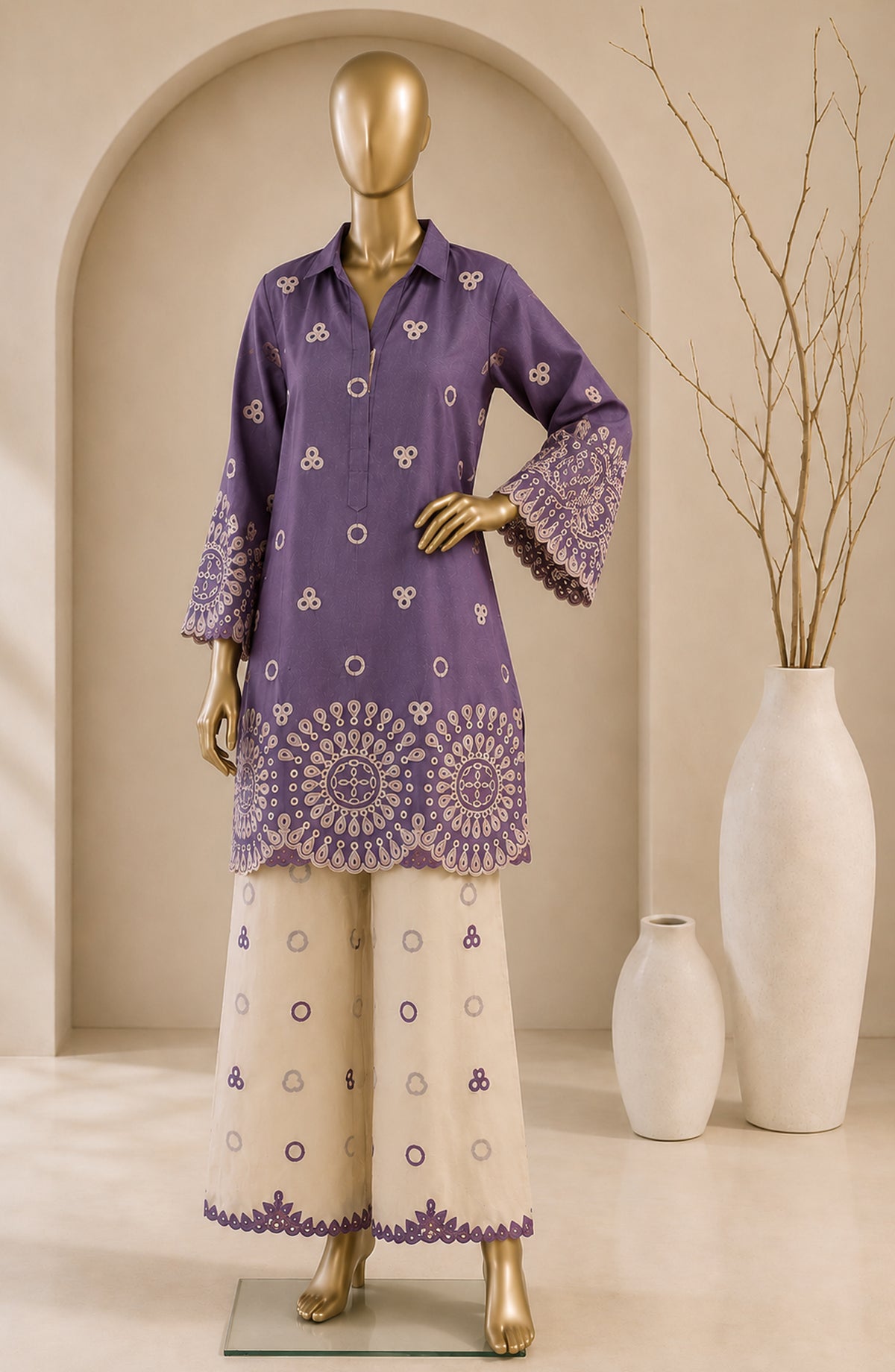 Dur e Hawa by Amna Khadija Embroidered Cotton Lawn Stitched 2 Piece Suit - AKDH-LP-01-A - AM26HWD - Purple - Summer Collection
