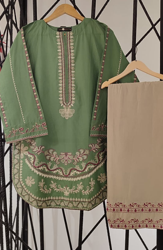 Dur e Hawa by Amna Khadija Embroidered Cotton Lawn Stitched 2 Piece Suit - AKDH-UG-34-A - AM26HWD - Green - Summer Collection
