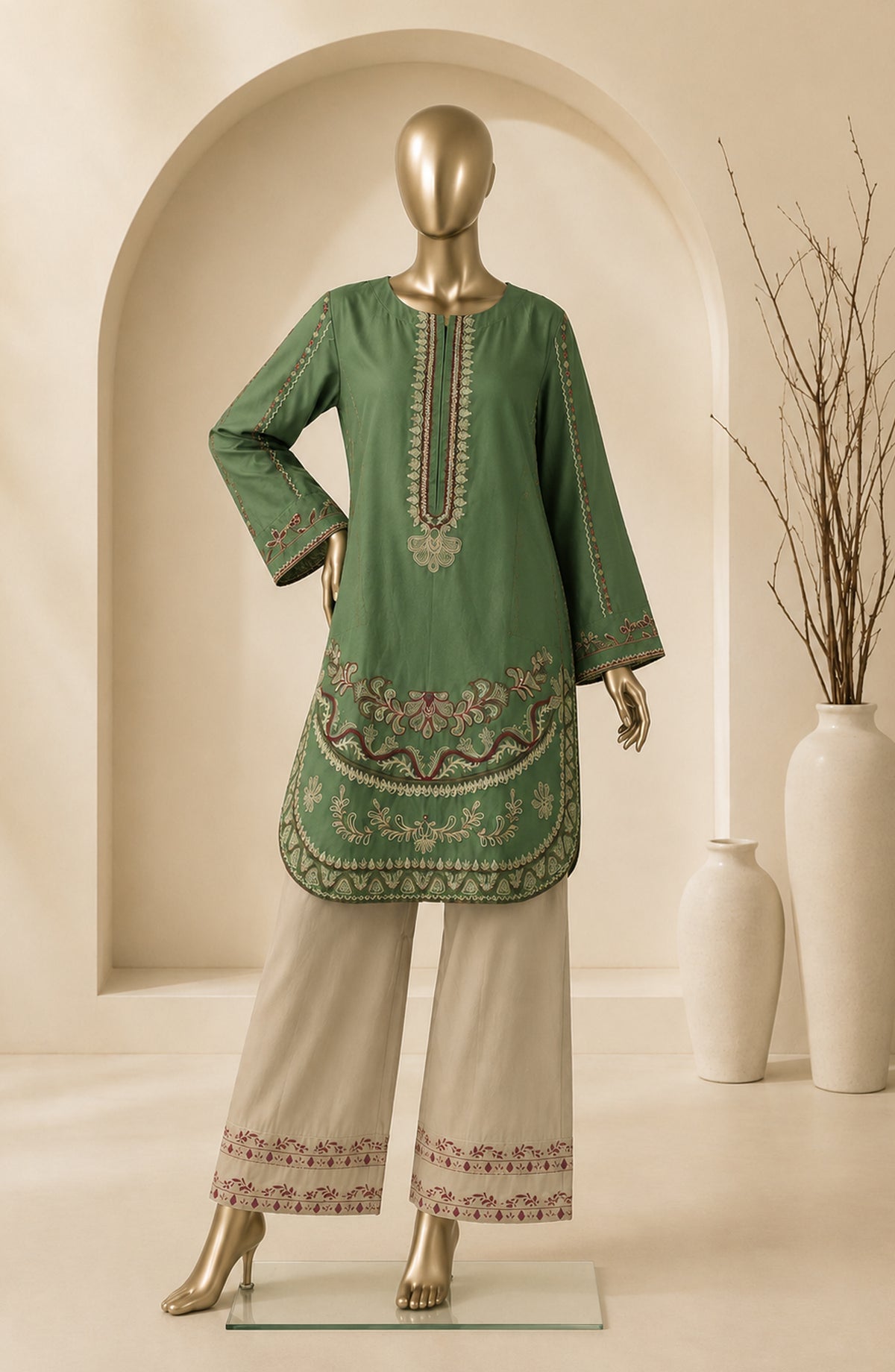 Dur e Hawa by Amna Khadija Embroidered Cotton Lawn Stitched 2 Piece Suit - AKDH-UG-34-A - AM26HWD - Green - Summer Collection