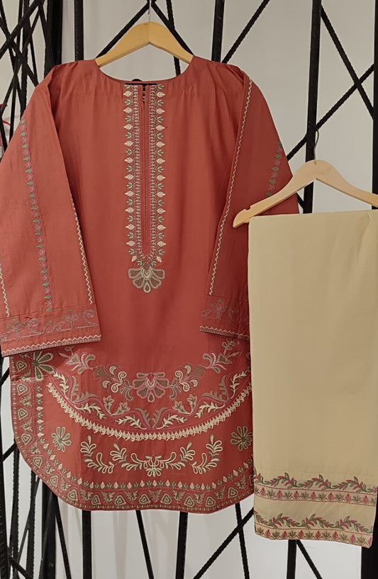 Dur e Hawa by Amna Khadija Embroidered Cotton Lawn Stitched 2 Piece Suit - AKDH-UG-34-B - AM26HWD - Rust - Summer Collection