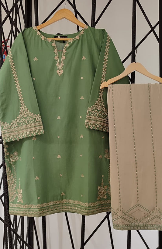 Dur e Hawa by Amna Khadija Embroidered Cotton Lawn Stitched 2 Piece Suit - AKDH-UG-43-A - AM26HWD - Green - Summer Collection
