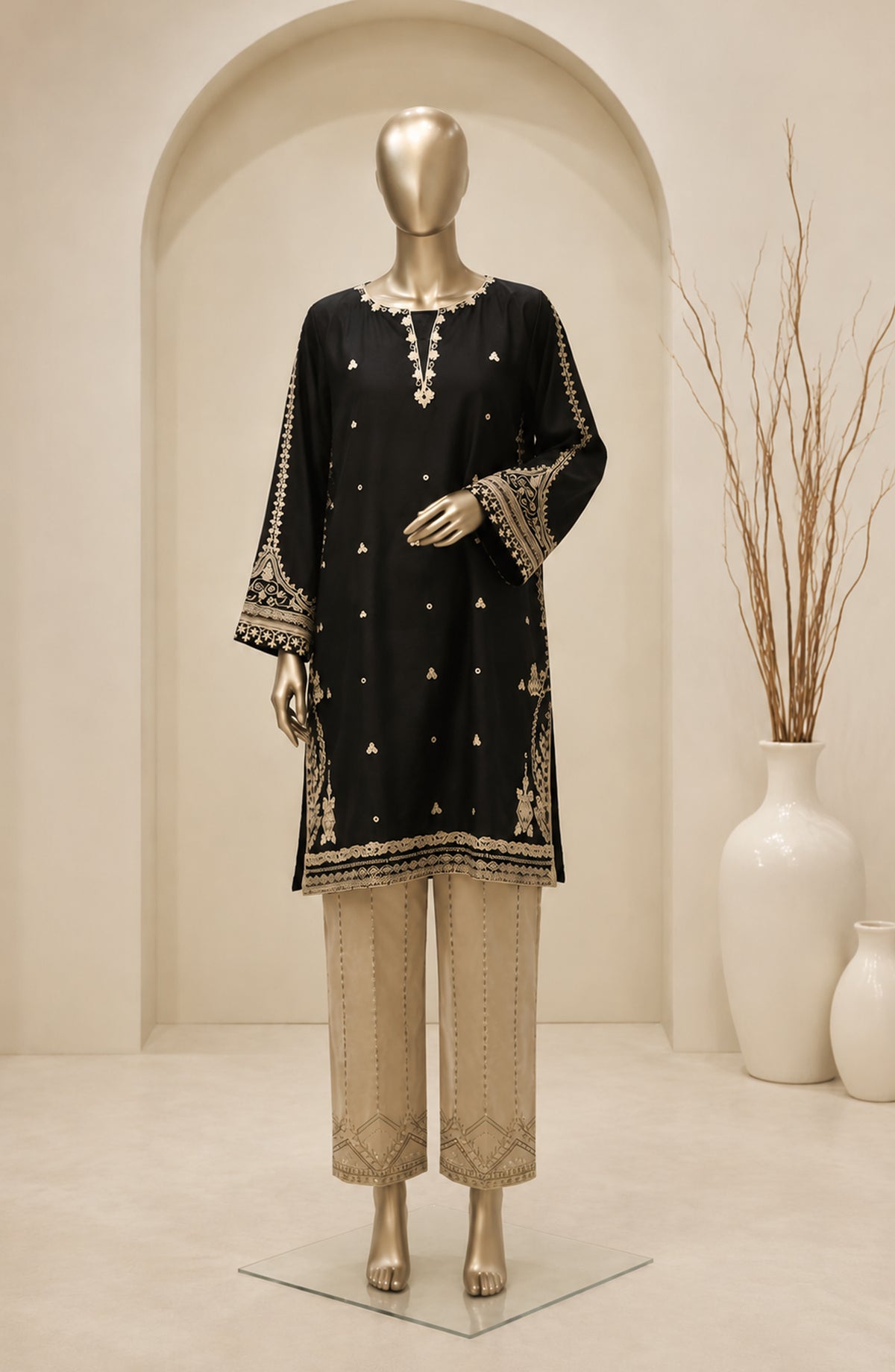Dur e Hawa by Amna Khadija Embroidered Cotton Lawn Stitched 2 Piece Suit - AKDH-UG-43-B - AM26HWD - Black - Summer Collection