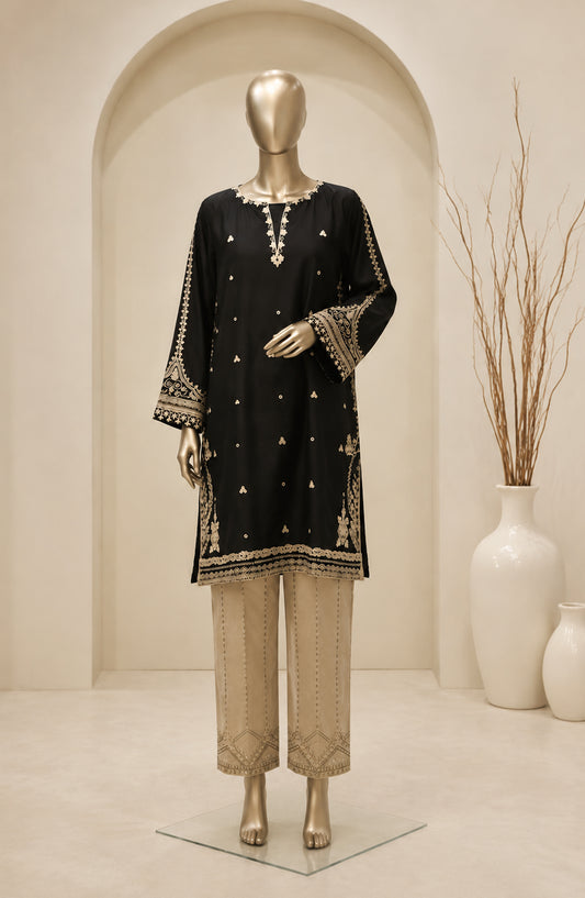 Dur e Hawa by Amna Khadija Embroidered Cotton Lawn Stitched 2 Piece Suit - AKDH-UG-43-B - AM26HWD - Black - Summer Collection