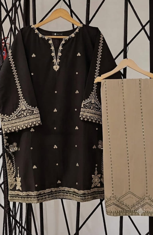 Dur e Hawa by Amna Khadija Embroidered Cotton Lawn Stitched 2 Piece Suit - AKDH-UG-43-B - AM26HWD - Black - Summer Collection