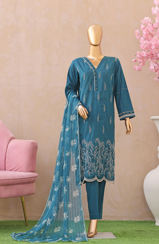 Dynasty by HZ Embroidered Lawn Unstitched 3 Piece Suit - D-06 - HZ26THR - Teal - Summer Collection