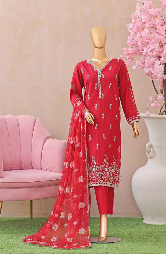 Dynasty by HZ Embroidered Lawn Unstitched 3 Piece Suit - D-04 - HZ26THR - Red - Summer Collection