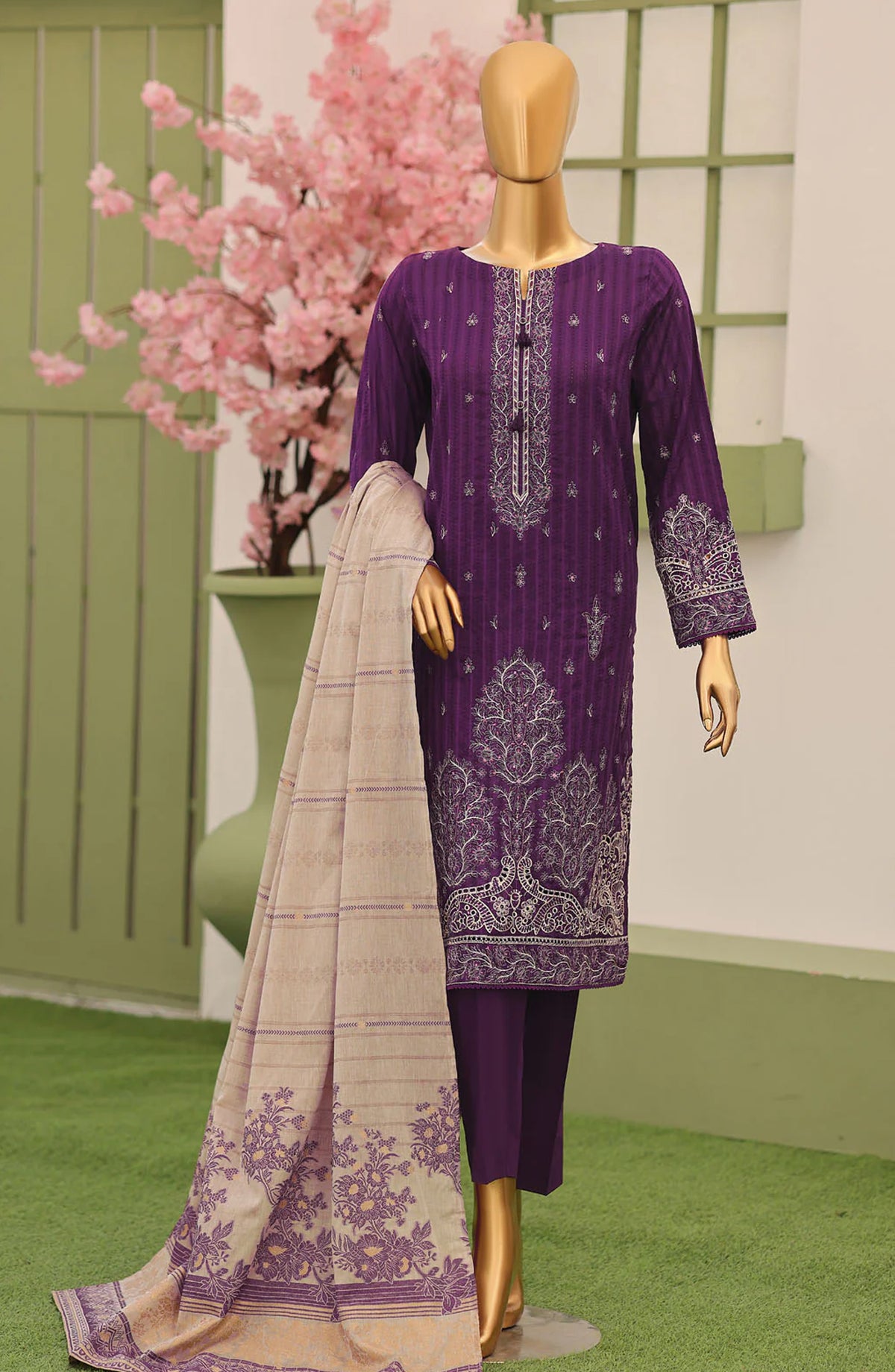 Dynasty by HZ Textiles Embroidered Lawn Unstitched 3 Piece Suit - D-06 - HZ26DYN - Purple - Festive Collection