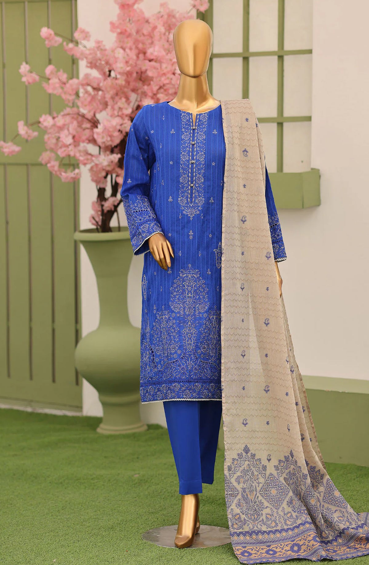 Dynasty by HZ Textiles Embroidered Lawn Unstitched 3 Piece Suit - D-05 - HZ26DYN - Blue - Festive Collection
