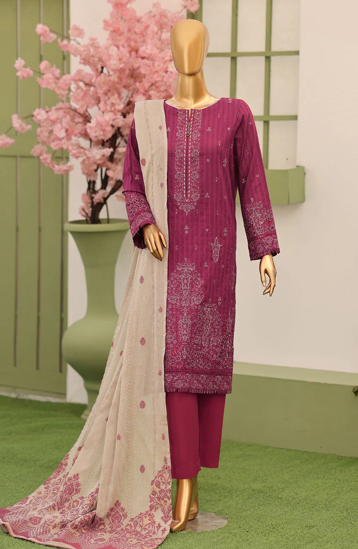 Dynasty by HZ Textiles Embroidered Lawn Unstitched 3 Piece Suit - D-03 - HZ26DYN - Pink - Festive Collection