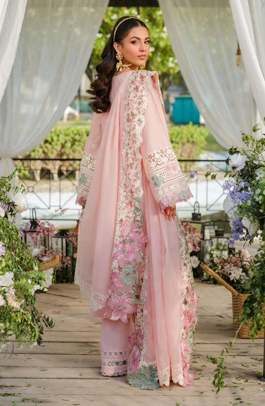 Elaf Embroidered Luxury Lawn Unstitched 3 Piece Suit - EL25ULL2 - ELH-1B Sophia - Pink - Summer Collection