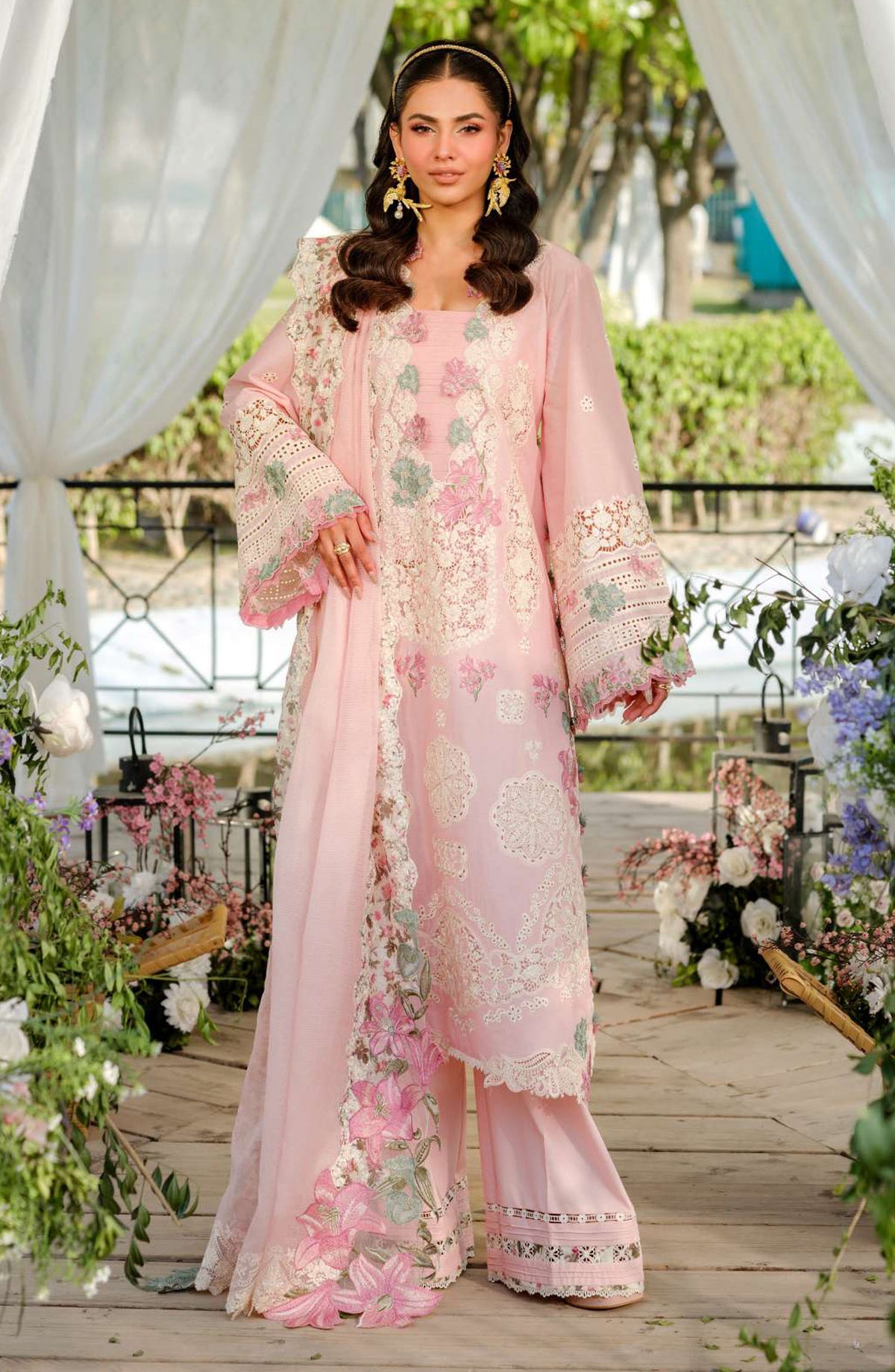 Elaf Embroidered Luxury Lawn Unstitched 3 Piece Suit - EL25ULL2 - ELH-1B Sophia - Pink - Summer Collection