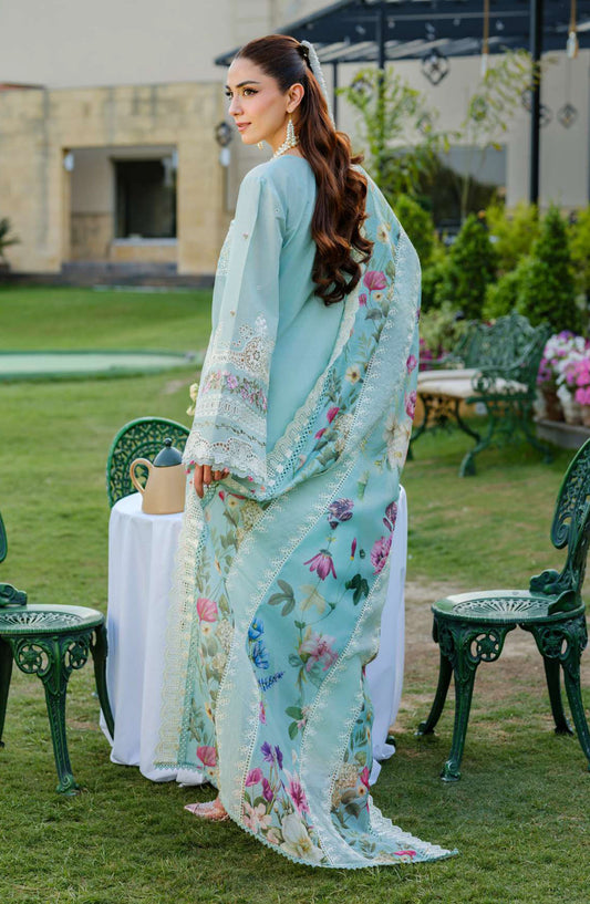 Elaf Embroidered Luxury Lawn Unstitched 3 Piece Suit - EL25ULL2 - ELH-2B Zoya - Blue - Summer Collection