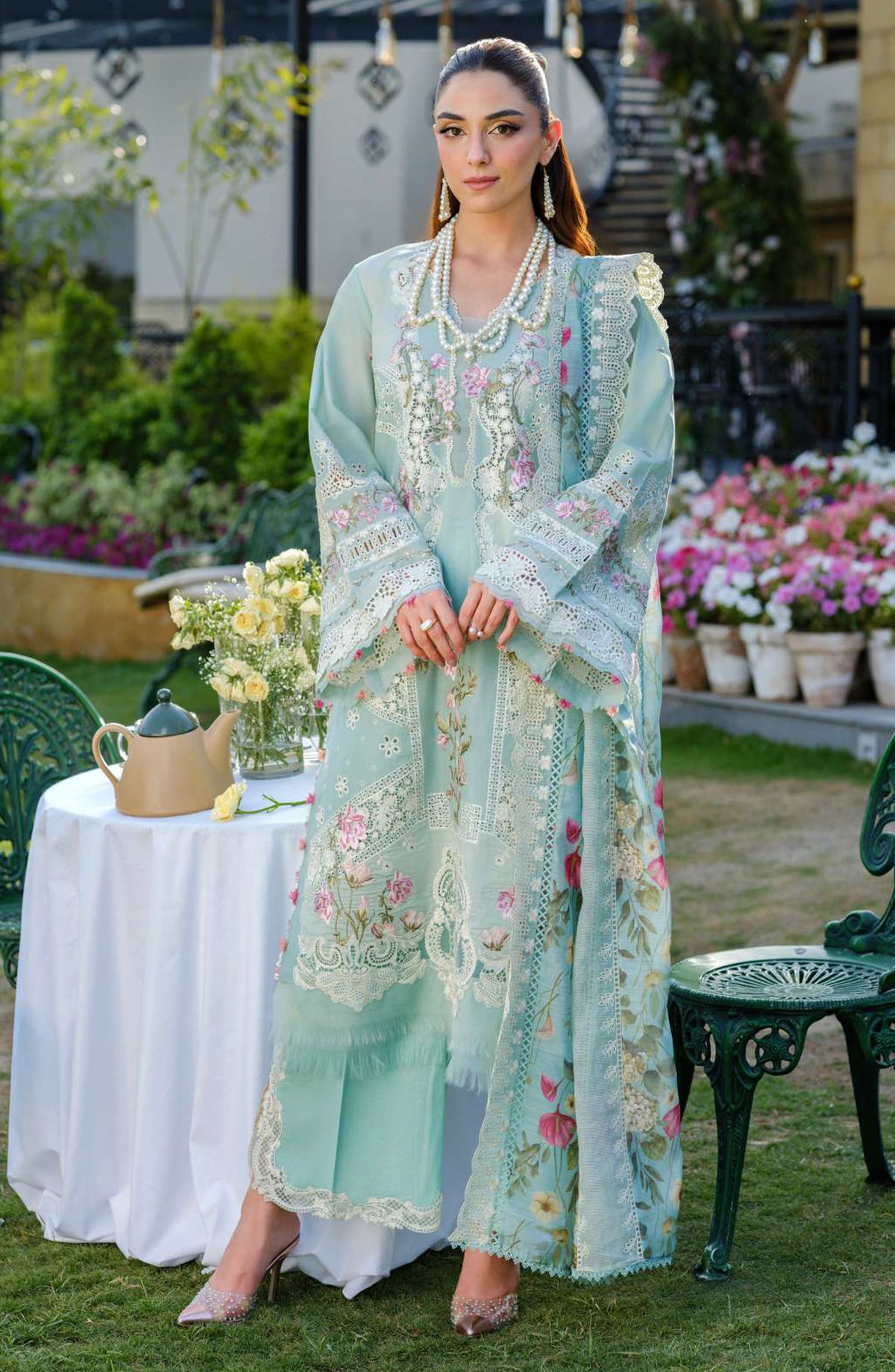 Elaf Embroidered Luxury Lawn Unstitched 3 Piece Suit - EL25ULL2 - ELH-2B Zoya - Blue - Summer Collection