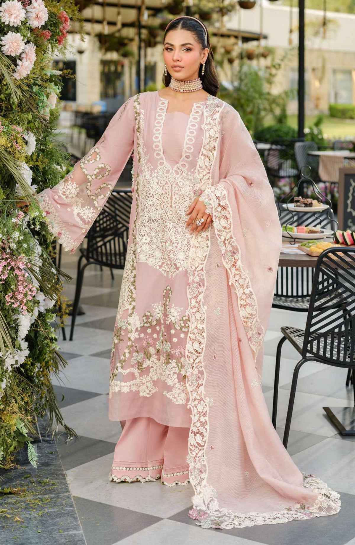 Elaf Embroidered Luxury Lawn Unstitched 3 Piece Suit - EL25ULL2 - ELH-3B Oh My Rose - Pink - Summer Collection
