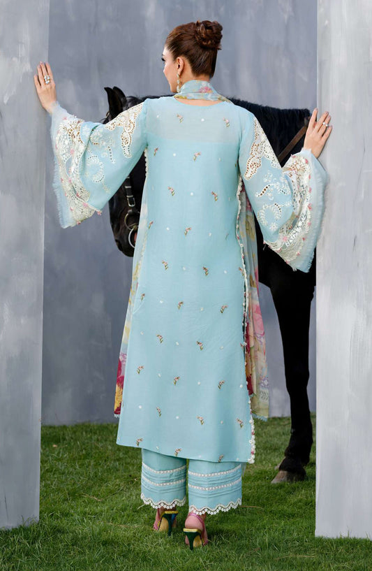 Elaf Embroidered Luxury Lawn Unstitched 3 Piece Suit - EL25ULL2 - ELH-5B Elya - Blue - Summer Collection