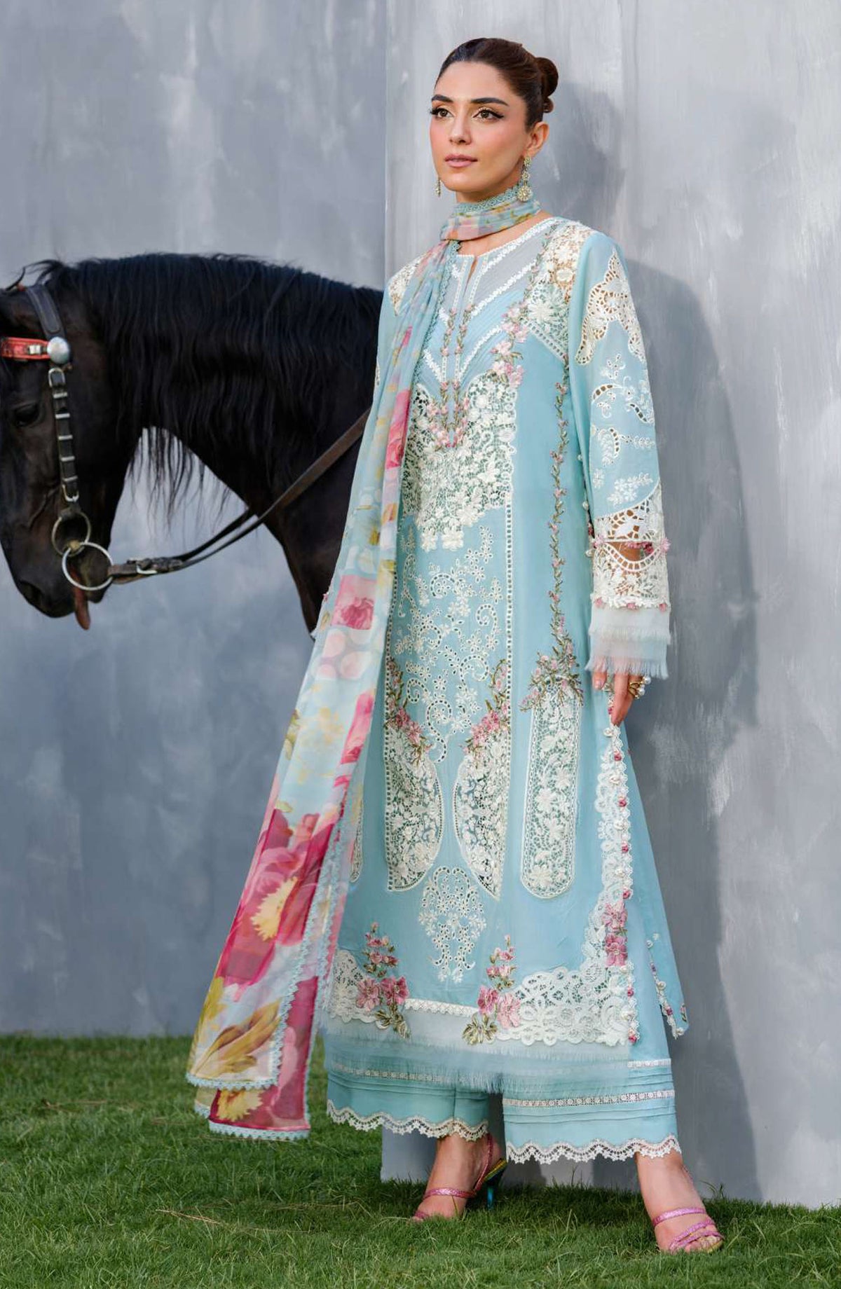 Elaf Embroidered Luxury Lawn Unstitched 3 Piece Suit - EL25ULL2 - ELH-5B Elya - Blue - Summer Collection