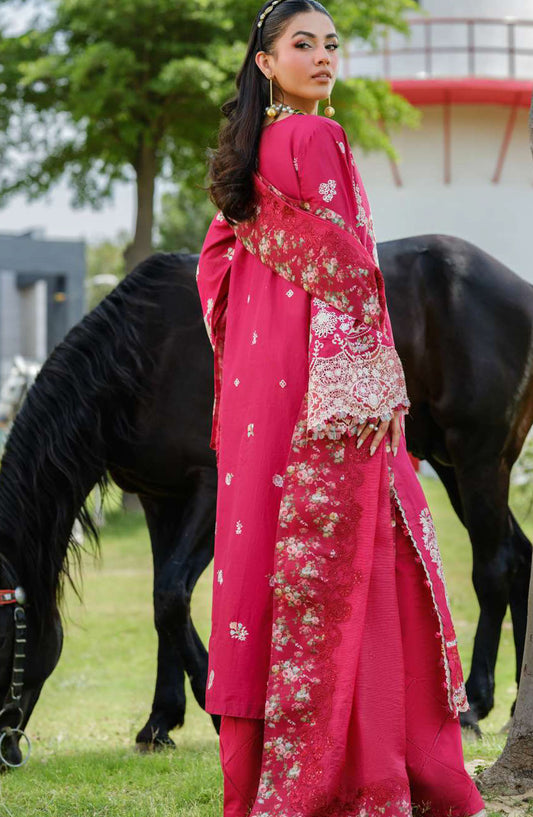 Elaf Embroidered Luxury Lawn Unstitched 3 Piece Suit - EL25ULL2 - ELH-6B Juliet - Shocking Pink - Summer Collection