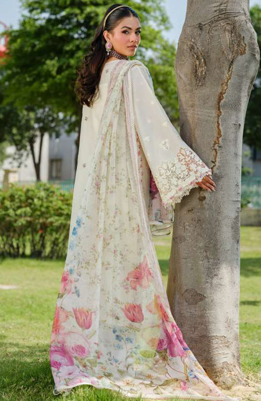 Elaf Embroidered Luxury Lawn Unstitched 3 Piece Suit - EL25ULL2 - ELH-7A White Empress - White - Summer Collection