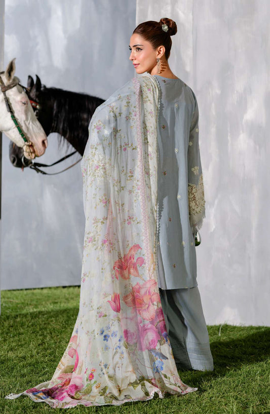 Elaf Embroidered Luxury Lawn Unstitched 3 Piece Suit - EL25ULL2 - ELH-7B Issabel - Blue - Summer Collection