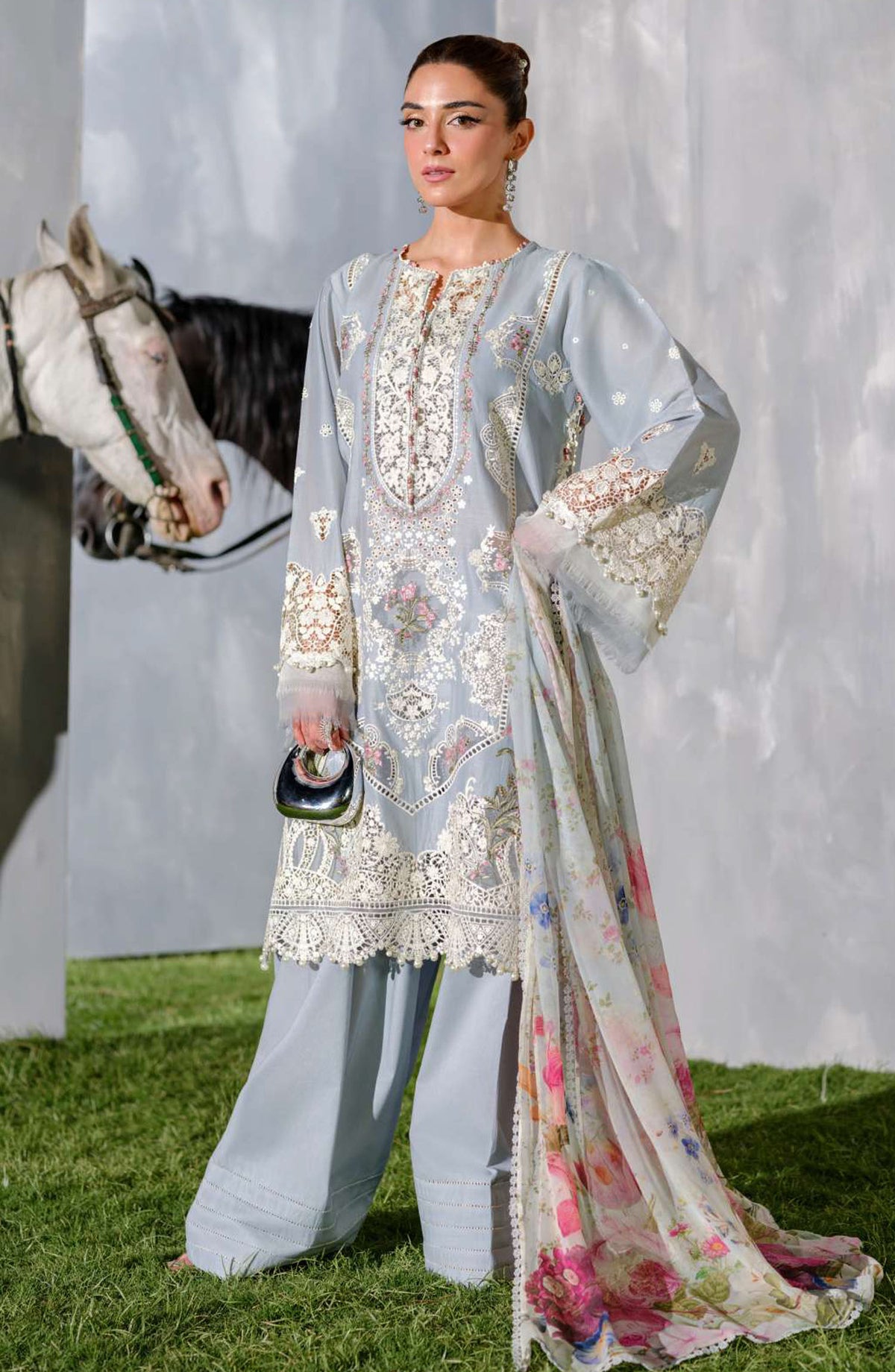 Elaf Embroidered Luxury Lawn Unstitched 3 Piece Suit - EL25ULL2 - ELH-7B Issabel - Blue - Summer Collection