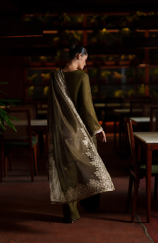 Eala by Casual Lite Embroidered Silk Viscose Stitched 3 Piece Suit - Verdant Heirloom - CL26EAA - Green - Festive Collection