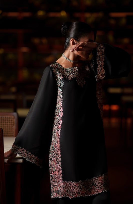 Eala by Casual Lite Embroidered Silk Viscose Stitched 3 Piece Suit - Obsidian Grace - CL26EAA - Black - Festive Collection
