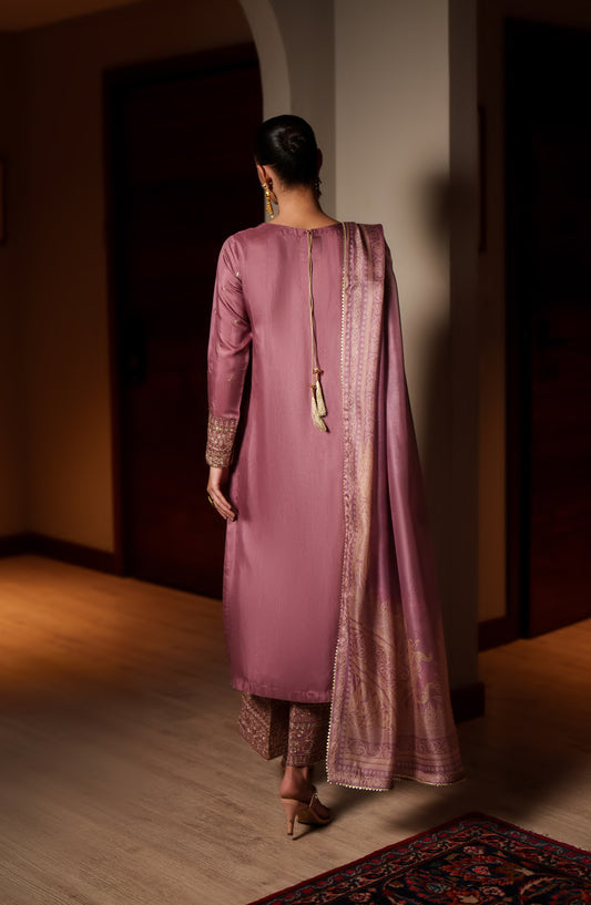 Eala by Casual Lite Embroidered Silk Viscose Stitched 3 Piece Suit - Roselyn - CL26EAA - Pink - Festive Collection
