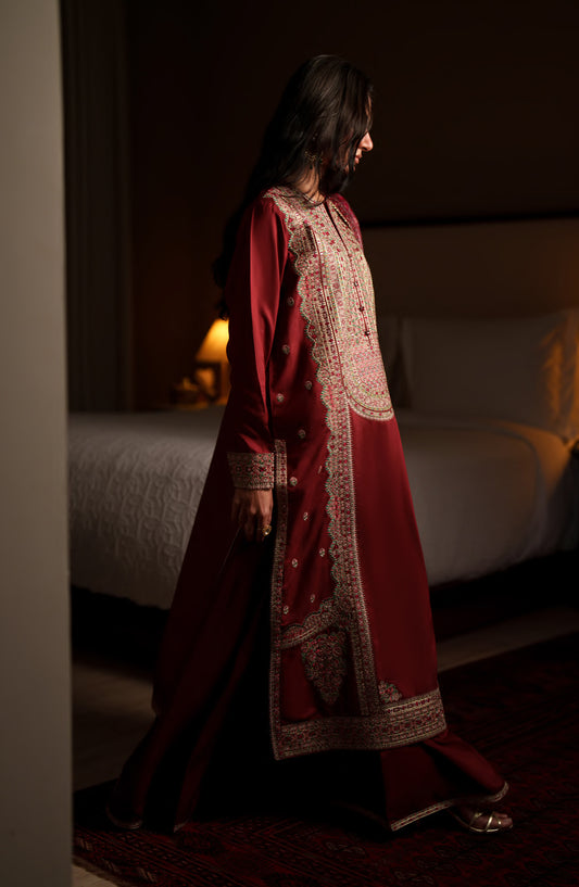 Eala by Casual Lite Embroidered Silk Viscose Stitched 3 Piece Suit - Noorea - CL26EAA - Red - Festive Collection