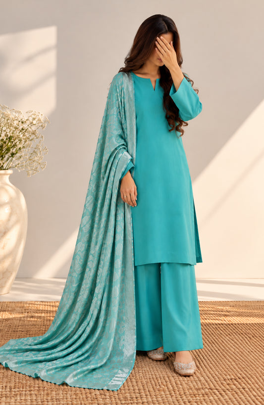 Eclat De Lilas Palachio by Amna Khadija Moonlight Unstitched 3 Piece Suit - AKED-05 - AM26EDP - Ferozi - Winter Collection