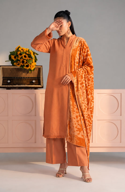 Eclat De Lilas Palachio by Amna Khadija Moonlight Unstitched 3 Piece Suit - AKED-06 - AM26EDP - Orange - Winter Collection