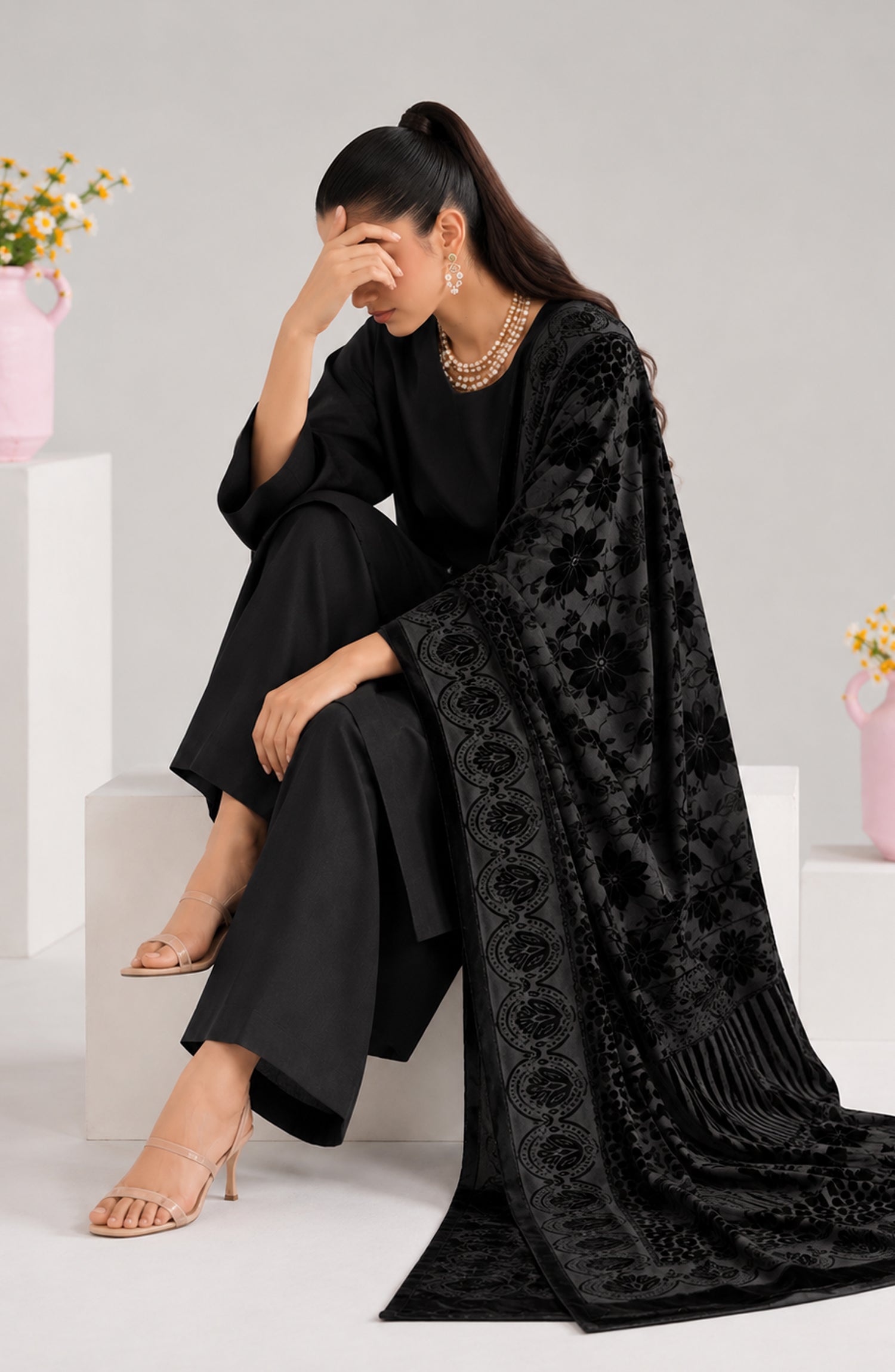 Eclat De Lilas Palachio by Amna Khadija Moonlight Unstitched 3 Piece Suit - AKED-07 - AM26EDP - Black - Winter Collection