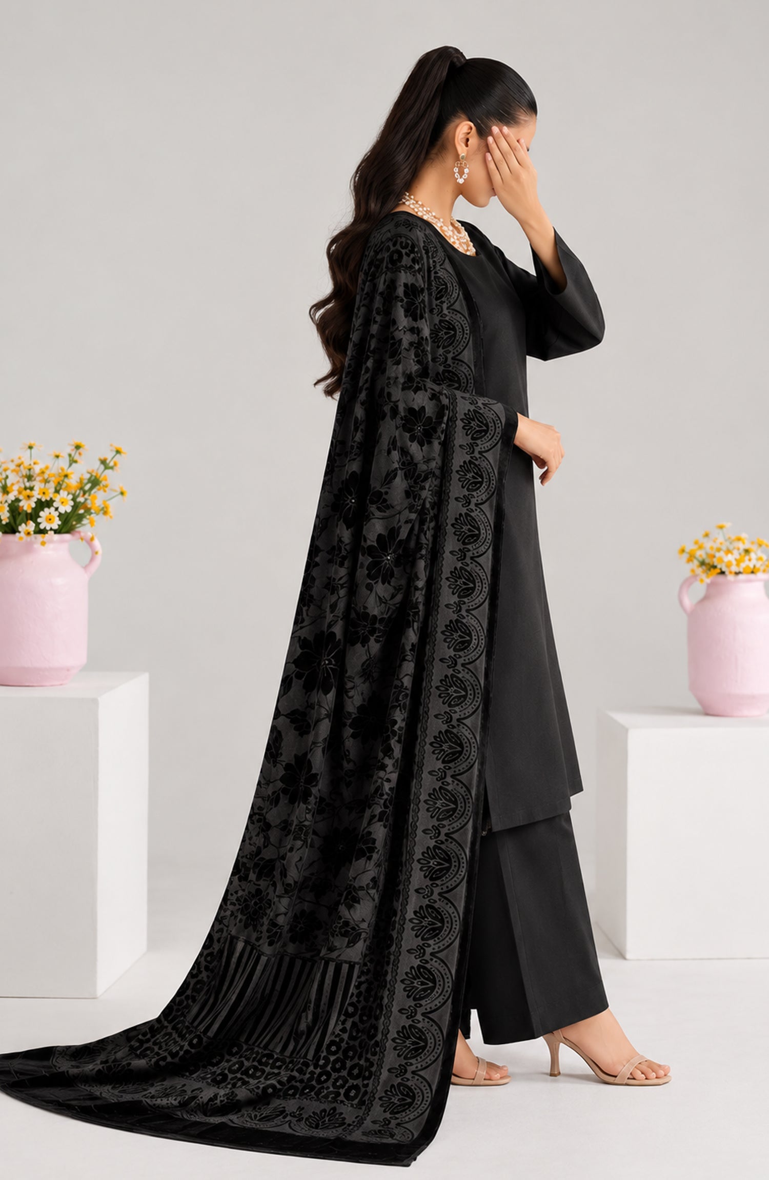 Eclat De Lilas Palachio by Amna Khadija Moonlight Unstitched 3 Piece Suit - AKED-07 - AM26EDP - Black - Winter Collection
