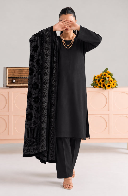 Eclat De Lilas Palachio by Amna Khadija Moonlight Unstitched 3 Piece Suit - AKED-07 - AM26EDP - Black - Winter Collection