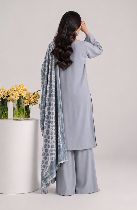 Eclat De Lilas Palachio by Amna Khadija Moonlight Unstitched 3 Piece Suit - AKED-08 - AM26EDP - Grey - Winter Collection