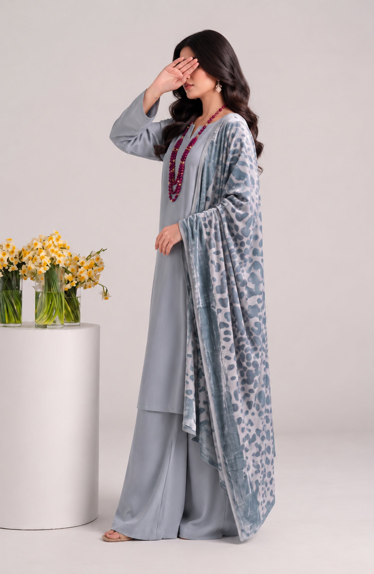 Eclat De Lilas Palachio by Amna Khadija Moonlight Unstitched 3 Piece Suit - AKED-08 - AM26EDP - Grey - Winter Collection
