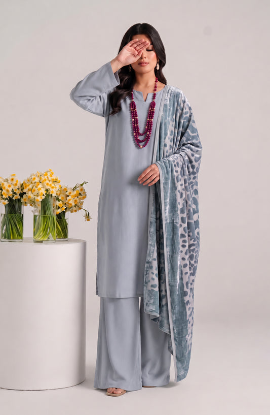 Eclat De Lilas Palachio by Amna Khadija Moonlight Unstitched 3 Piece Suit - AKED-08 - AM26EDP - Grey - Winter Collection
