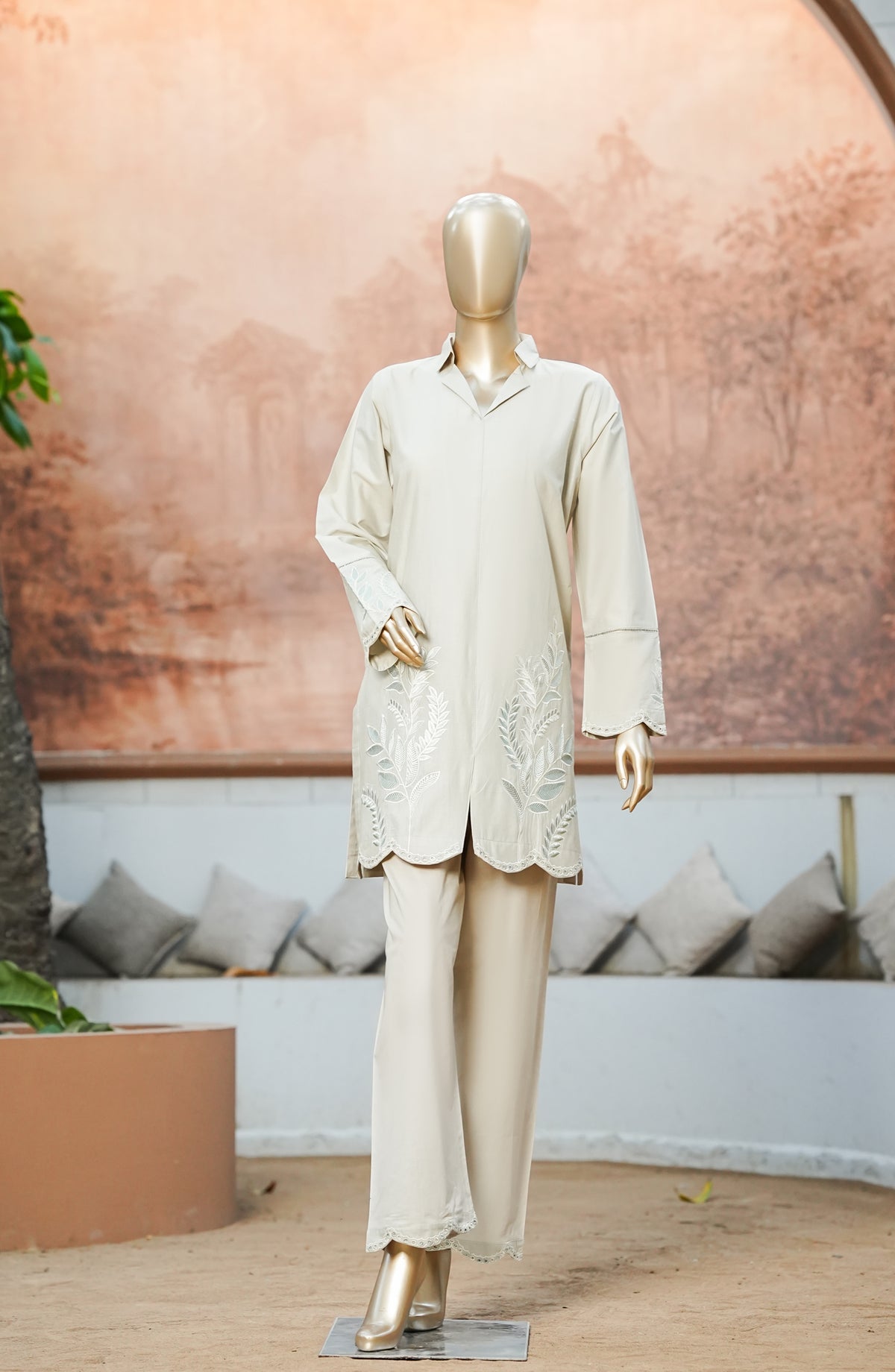 Einka by Amna Khadija Embroidered Cotton Stitched 2 Piece Suit - AKEK-02 - AM26KEN - Light Beige - Summer Collection