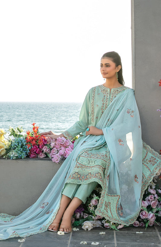 Ek Sunehri Dopahar by Tawakkal Fabrics Embroidered Lawn Unstitched 3 Piece Suit - D-2639 - TF26SDP - Blue - Summer Collection